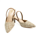 Women’s Pointed Toe Woven Raffia Kitten Heel Sandals with Slingback Strap | Lightweight, Eco Friendly & Comfortable | Office & Casual Wear | Beige