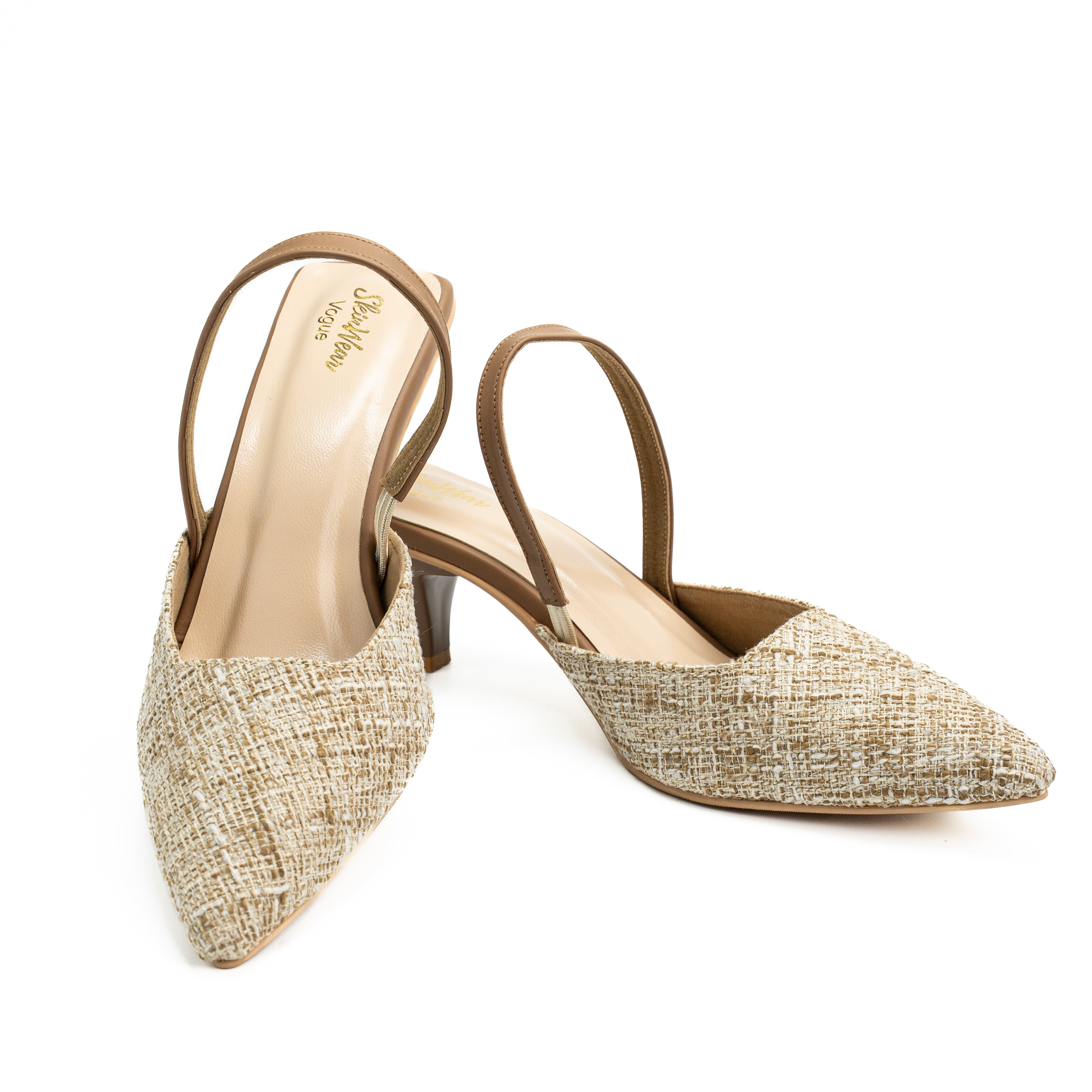 Women’s Pointed Toe Woven Raffia Kitten Heel Sandals with Slingback Strap | Lightweight, Eco Friendly & Comfortable | Office & Casual Wear | Beige