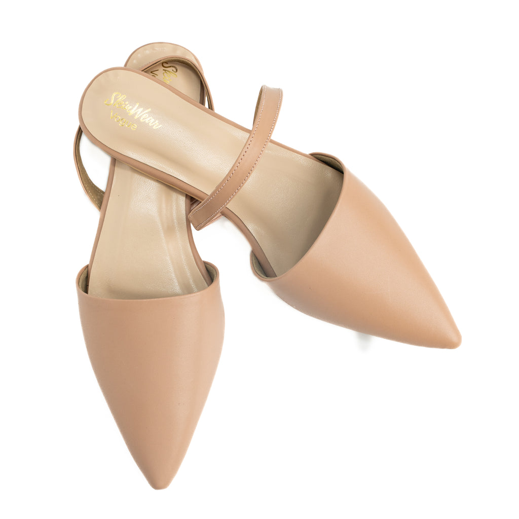 Women’s Pointed Toe Leather Slingback Flats | Comfortable Casual Slip-On Footwear | Grey, Offwhite, Beige