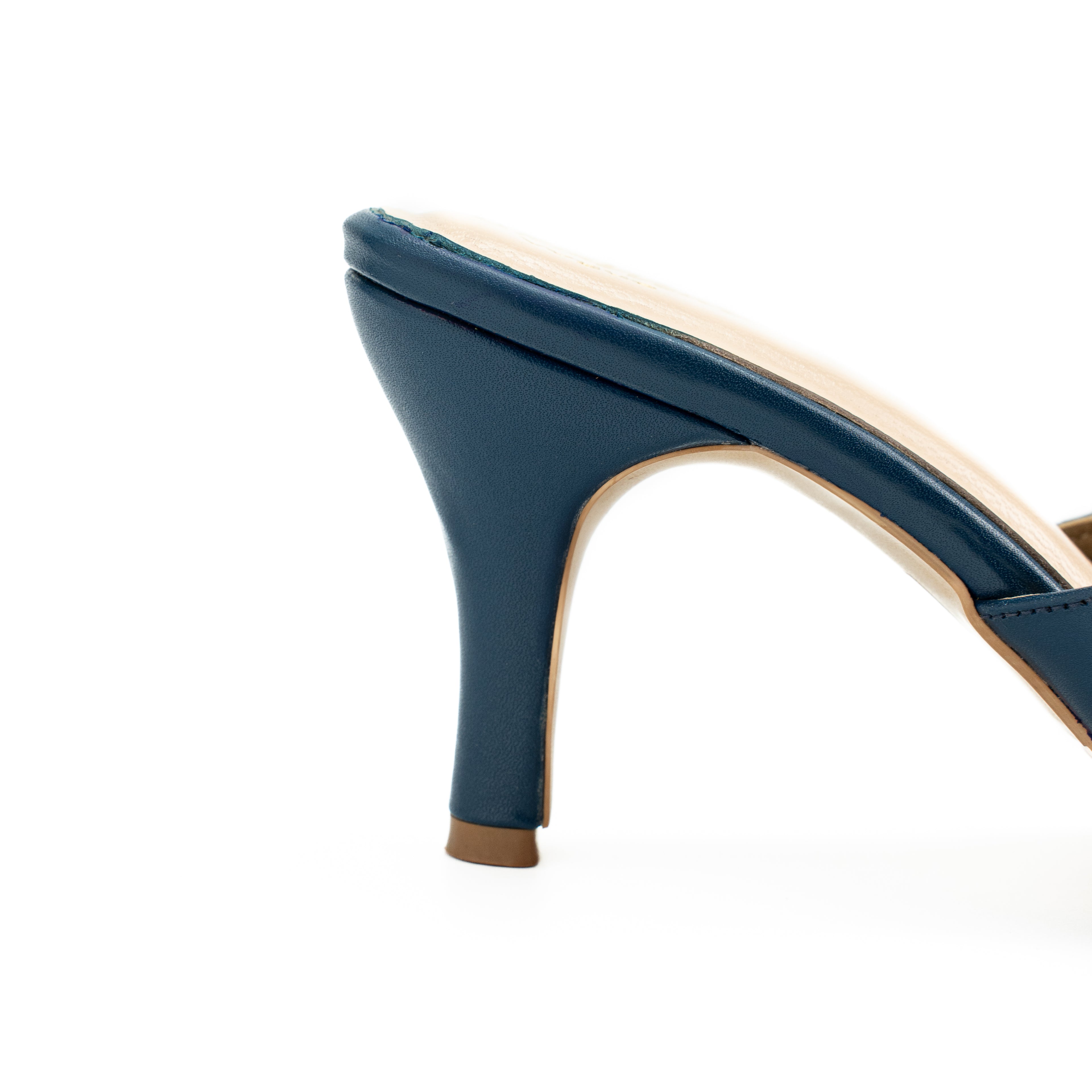 Women's Genuine Leather Formal Kitten Heel Fashion Sandals | Square Toe Open Slip-on with Single Strap | Casual & Office Wear | Orange, Navy, Lime Green