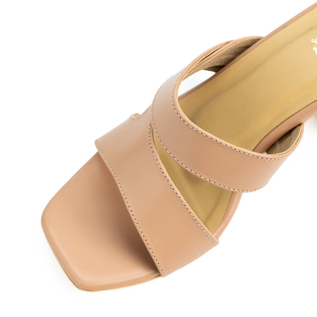 Women’s Leather Block Heel Cross-Strap Sandals | Genuine Leather Long Lasting & Elegant for Casual & Office wear | Nude, White