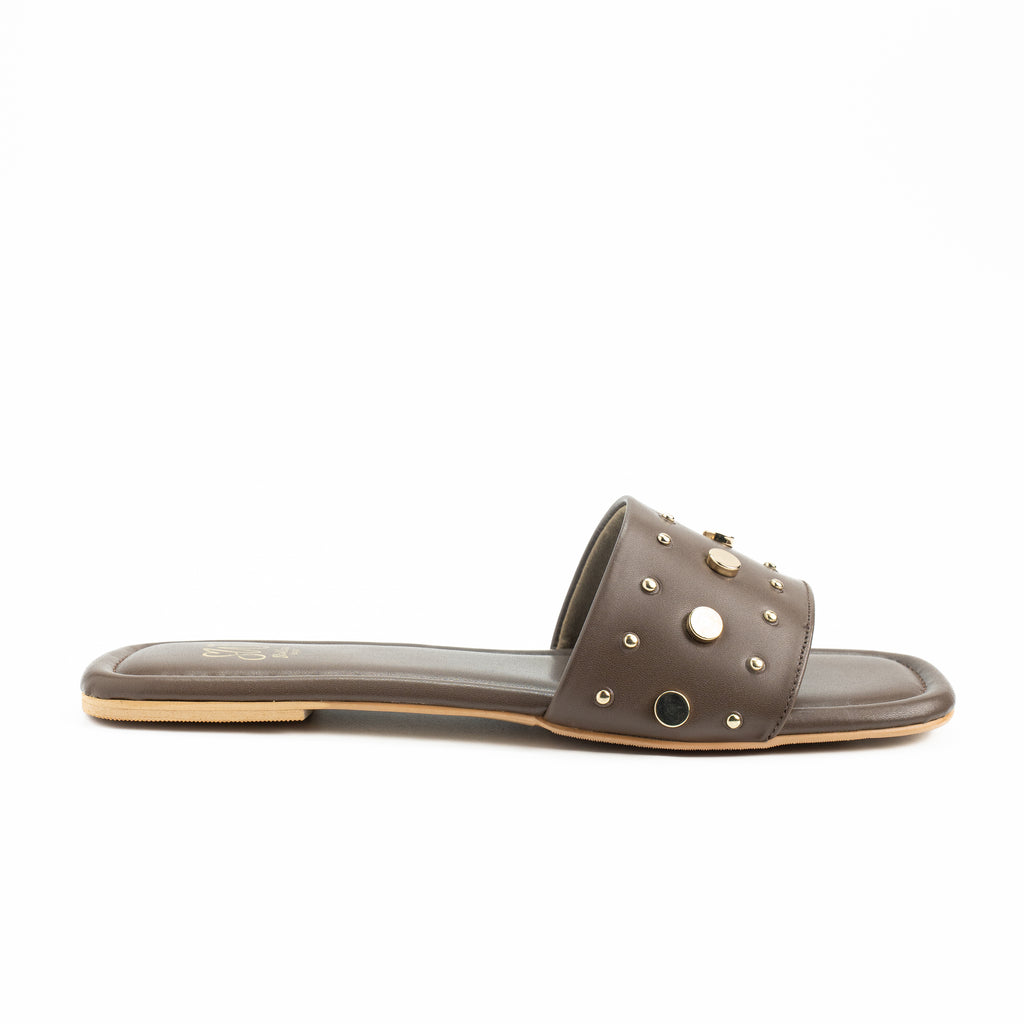 Women's Genuine Leather Embellished Flat Sandals | Stylish Flip-Flop Slider | Comfortable Fashion Footwear | Lime Green, Brown, Grey