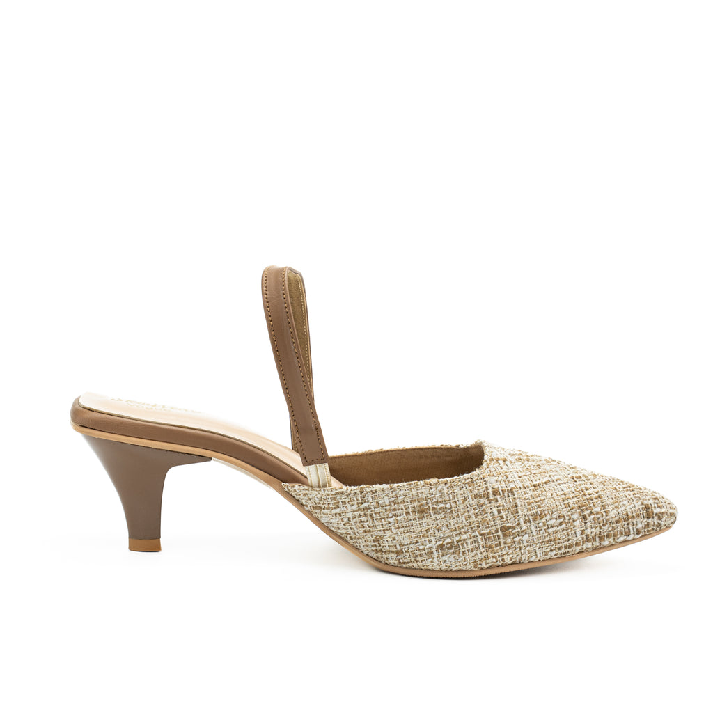 Women’s Pointed Toe Woven Raffia Kitten Heel Sandals with Slingback Strap | Lightweight, Eco Friendly & Comfortable | Office & Casual Wear | Beige