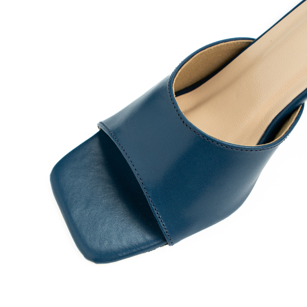 Women's Genuine Leather Formal Kitten Heel Fashion Sandals | Square Toe Open Slip-on with Single Strap | Casual & Office Wear | Orange, Navy, Lime Green