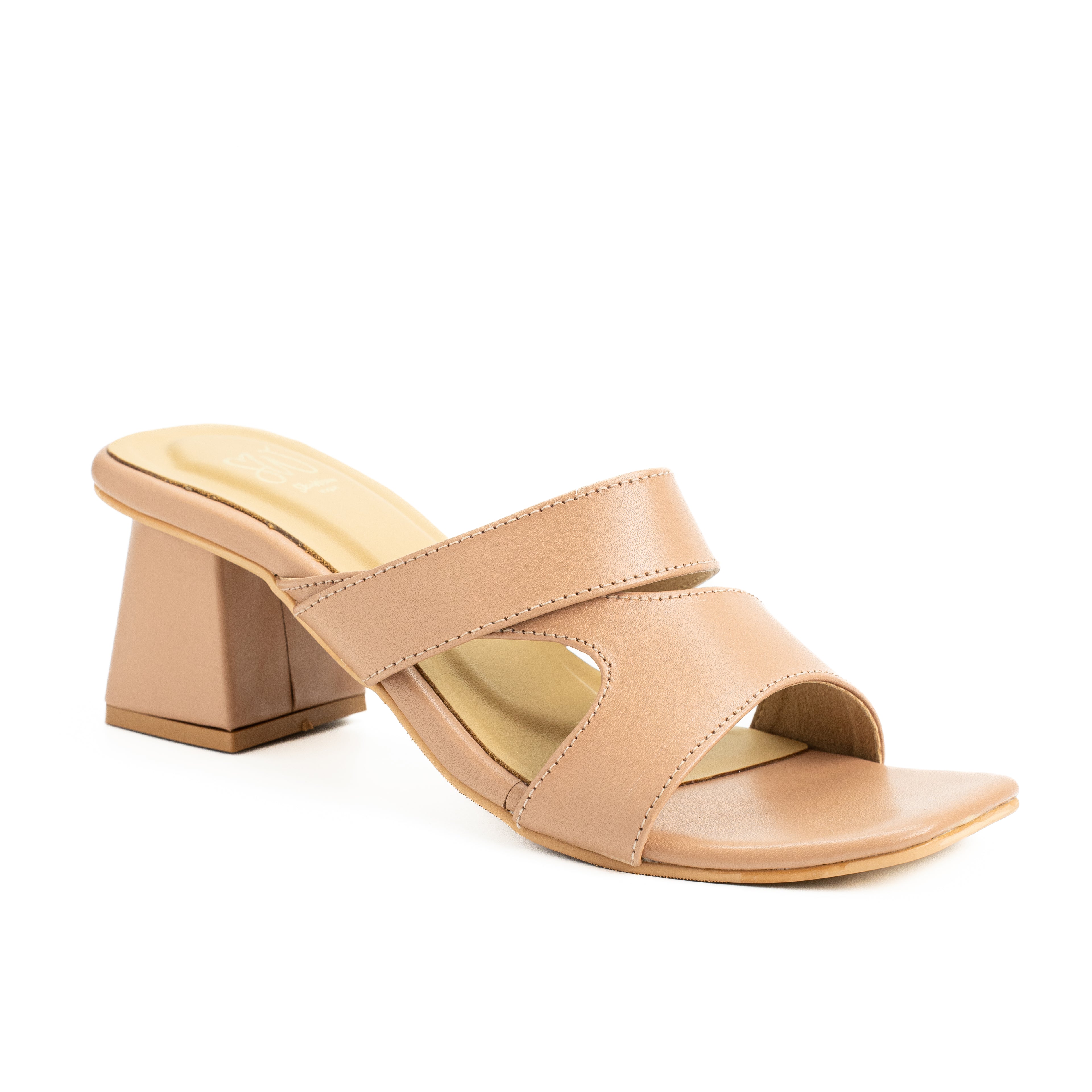 Women’s Leather Block Heel Cross-Strap Sandals | Genuine Leather Long Lasting & Elegant for Casual & Office wear | Nude, White