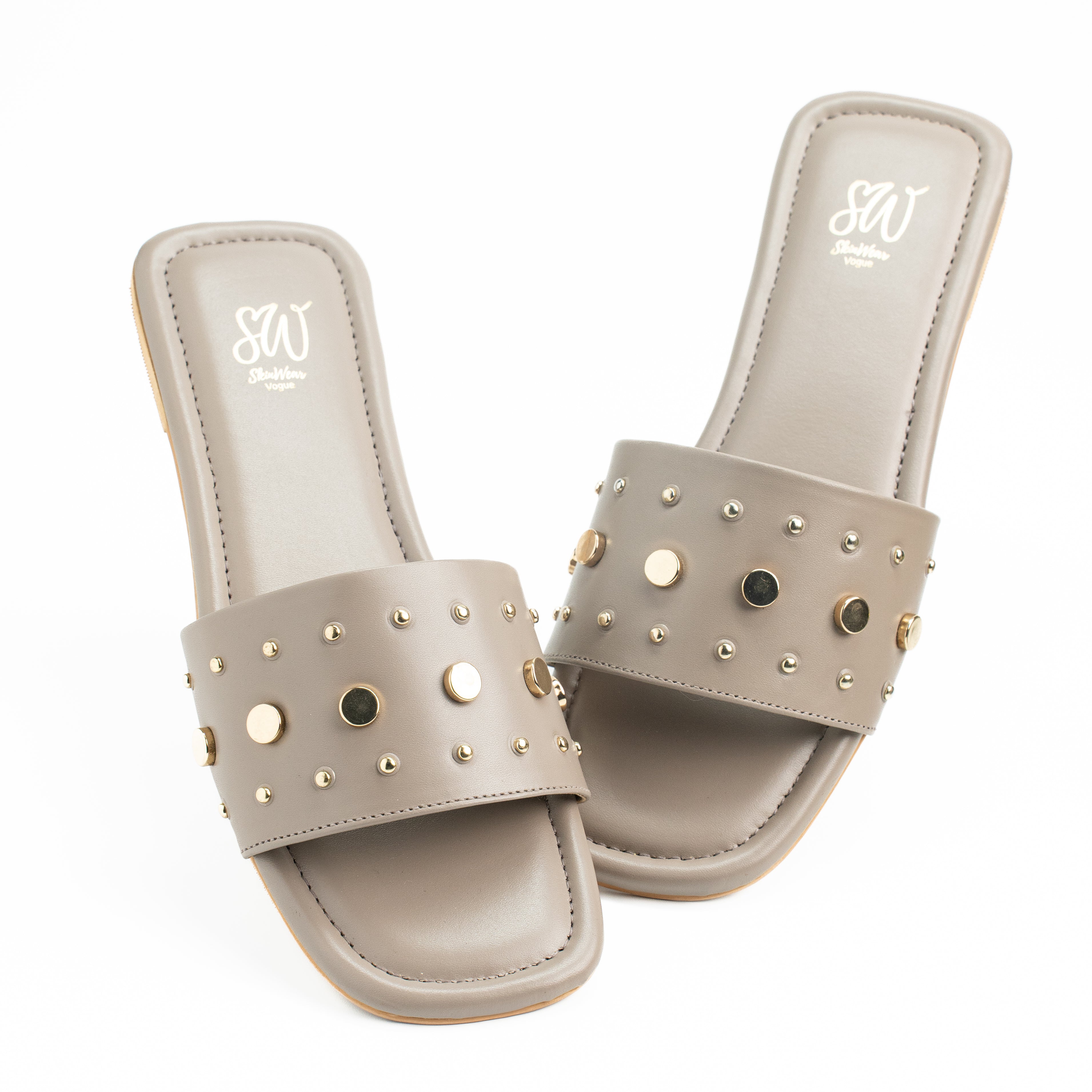 Women's Genuine Leather Embellished Flat Sandals | Stylish Flip-Flop Slider | Comfortable Fashion Footwear | Lime Green, Brown, Grey