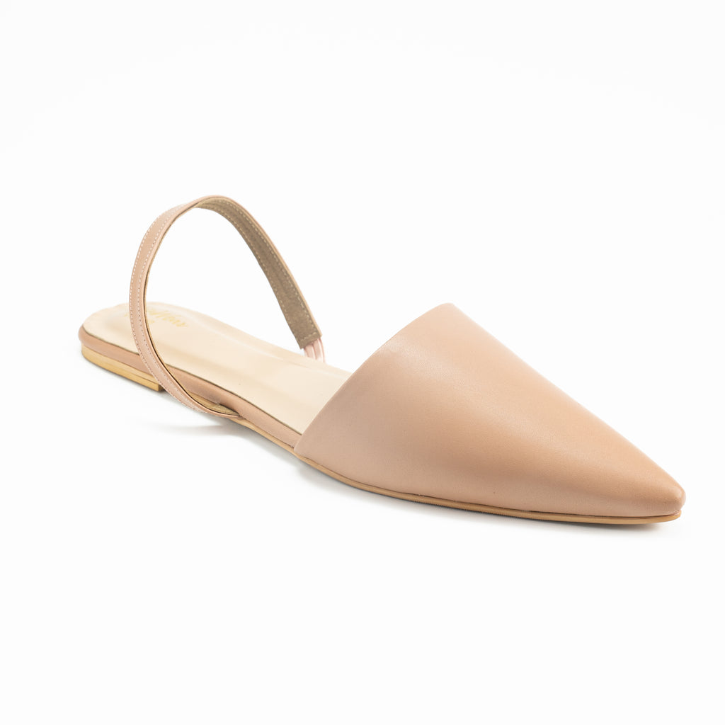Women’s Pointed Toe Leather Slingback Flats | Comfortable Casual Slip-On Footwear | Grey, Offwhite, Beige