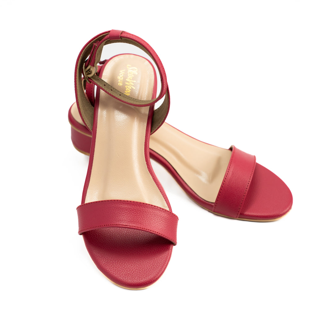 Skinwear Women’s Leather Ankle Strap Sandals – Open Toe Low Heel