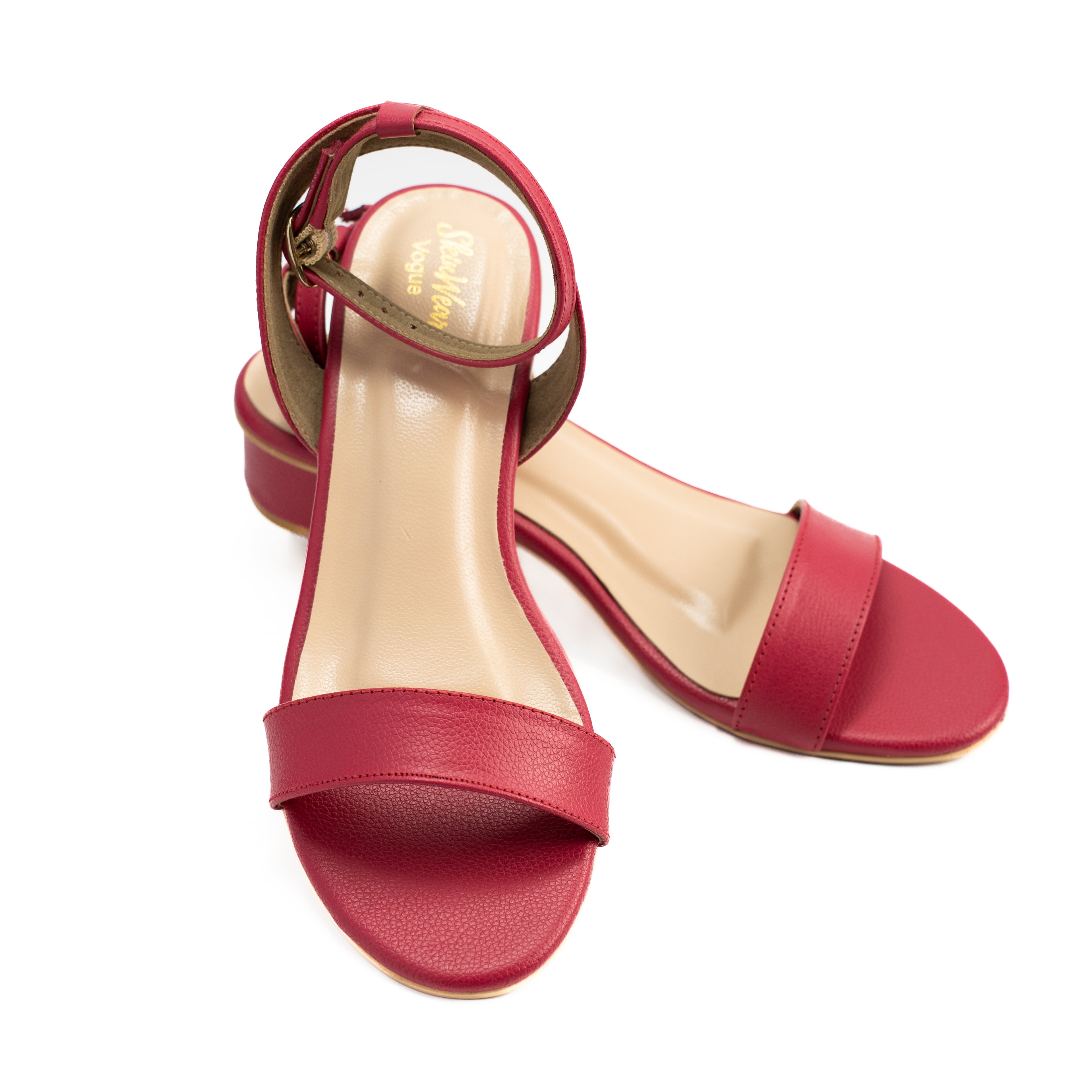 Skinwear Women’s Leather Ankle Strap Sandals – Open Toe Low Heel