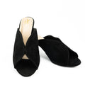 Women’s Genuine Leather Suede Slip-On Mule Sandals | Metallic Glittery Block Heel | Comfortable for Casual Black