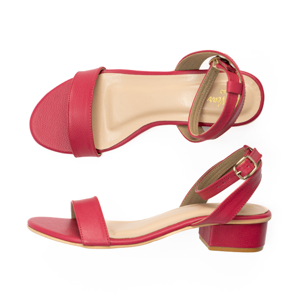 Skinwear Women’s Leather Ankle Strap Sandals – Open Toe Low Heel