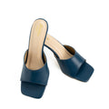 Women's Genuine Leather Formal Kitten Heel Fashion Sandals | Square Toe Open Slip-on with Single Strap | Casual & Office Wear | Orange, Navy, Lime Green