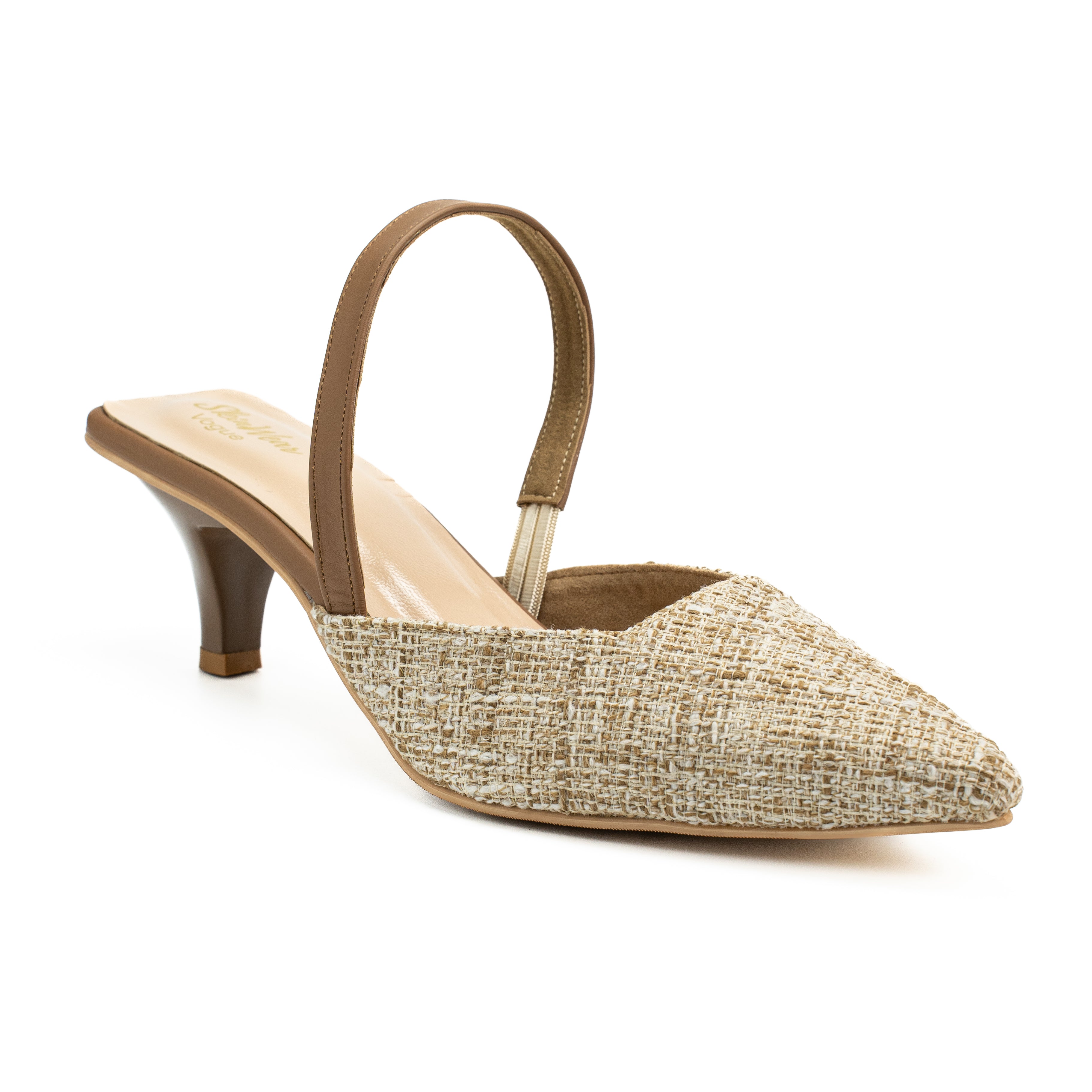 Women’s Pointed Toe Woven Raffia Kitten Heel Sandals with Slingback Strap | Lightweight, Eco Friendly & Comfortable | Office & Casual Wear | Beige