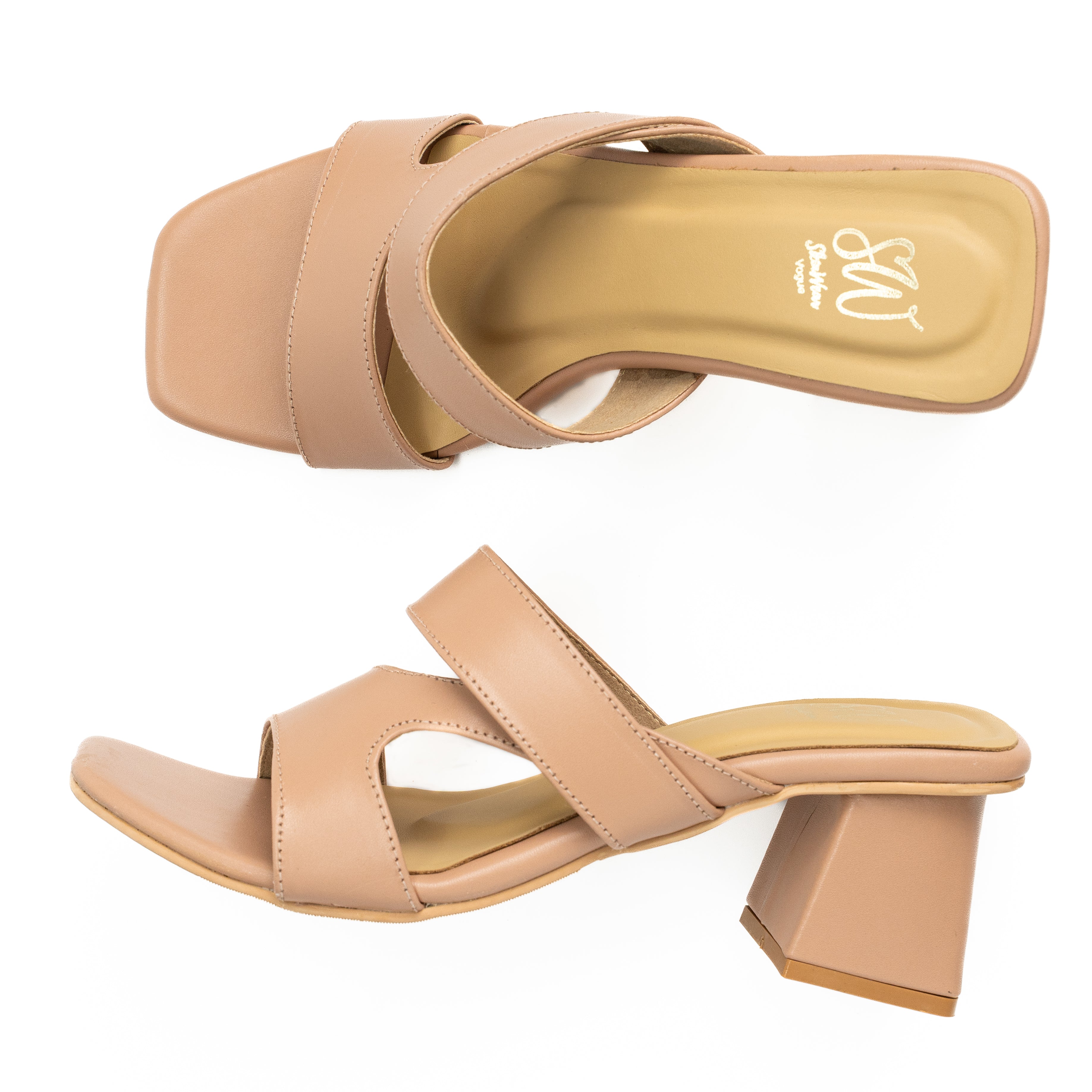 Women’s Leather Block Heel Cross-Strap Sandals | Genuine Leather Long Lasting & Elegant for Casual & Office wear | Nude, White