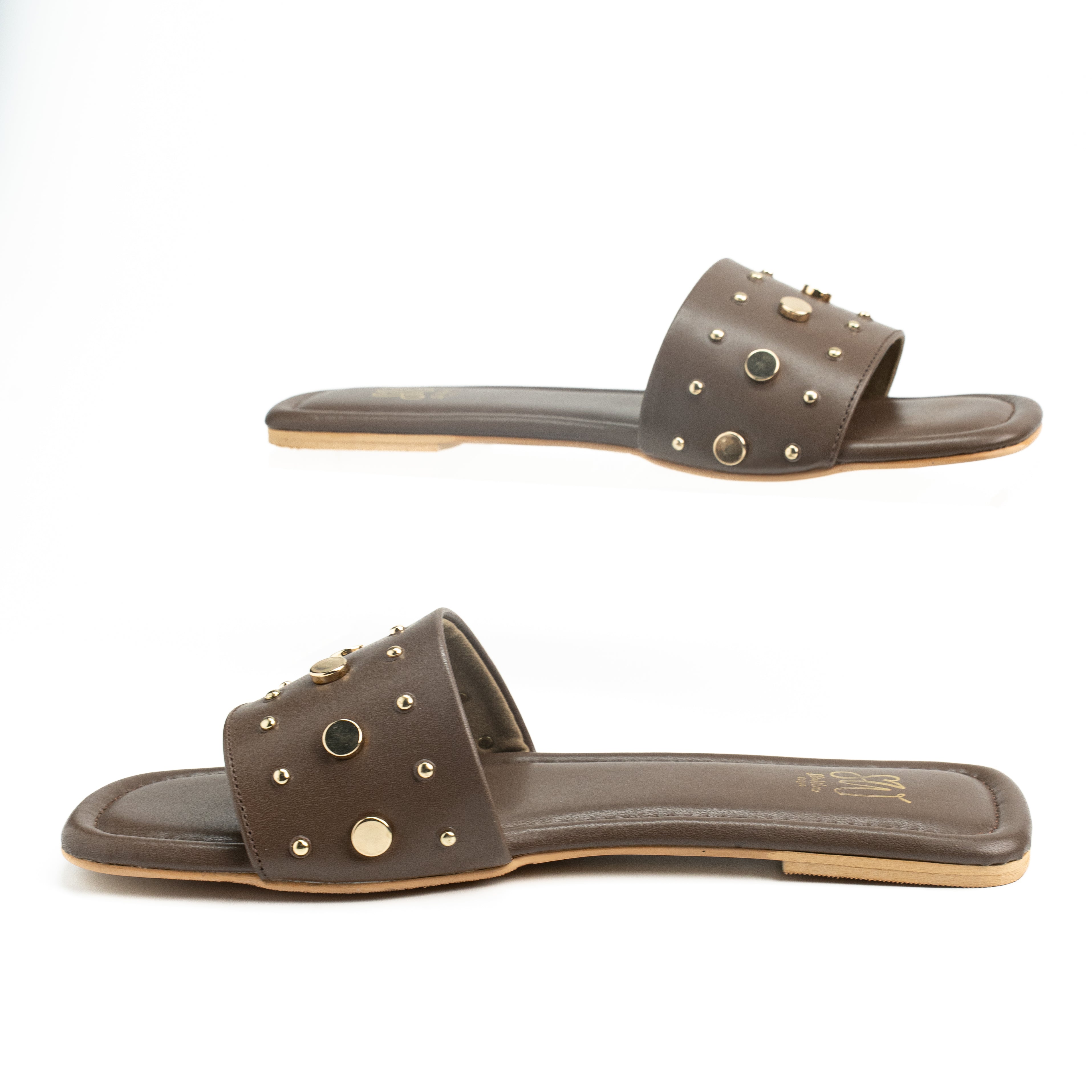 Women's Genuine Leather Embellished Flat Sandals | Stylish Flip-Flop Slider | Comfortable Fashion Footwear | Lime Green, Brown, Grey