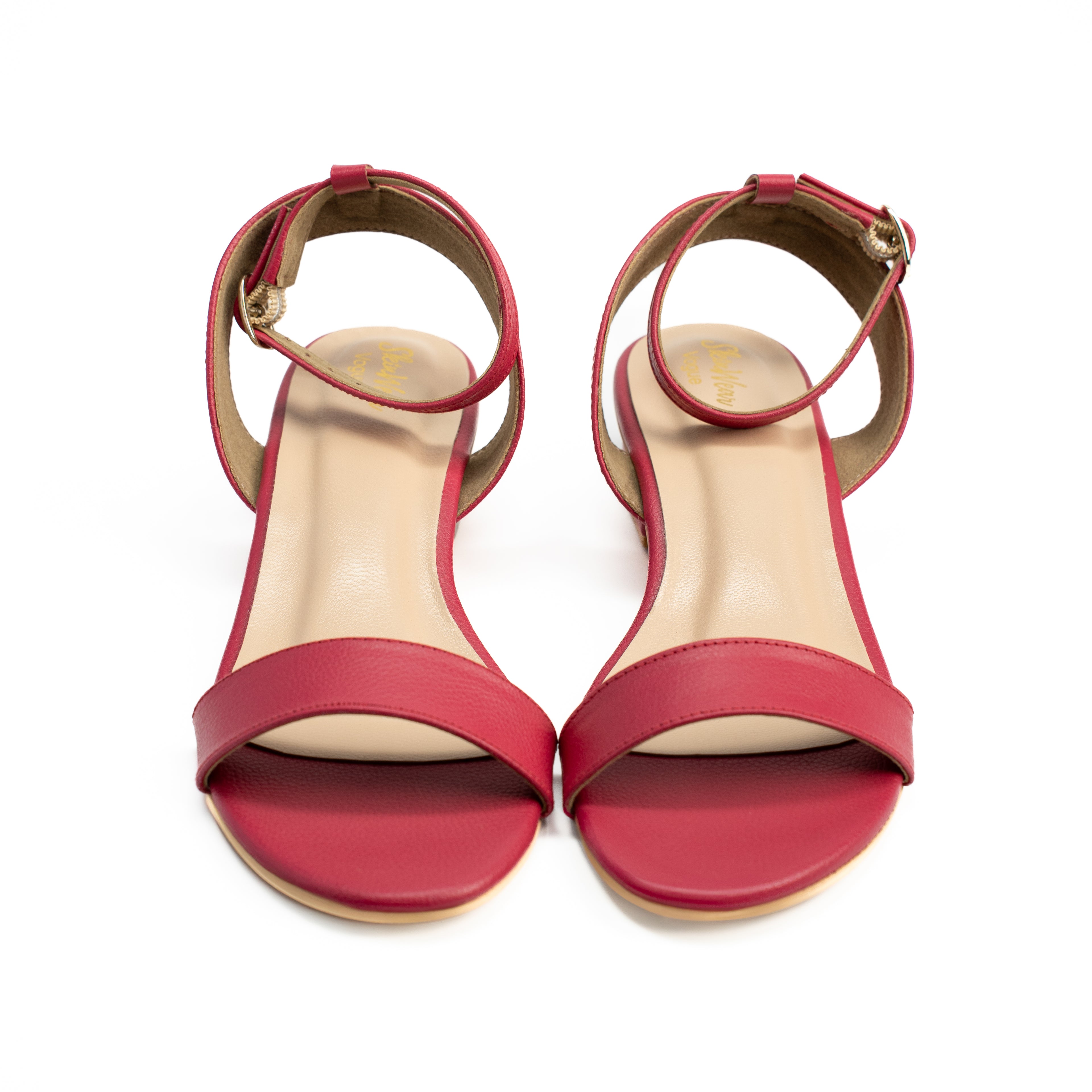 Skinwear Women’s Leather Ankle Strap Sandals – Open Toe Low Heel