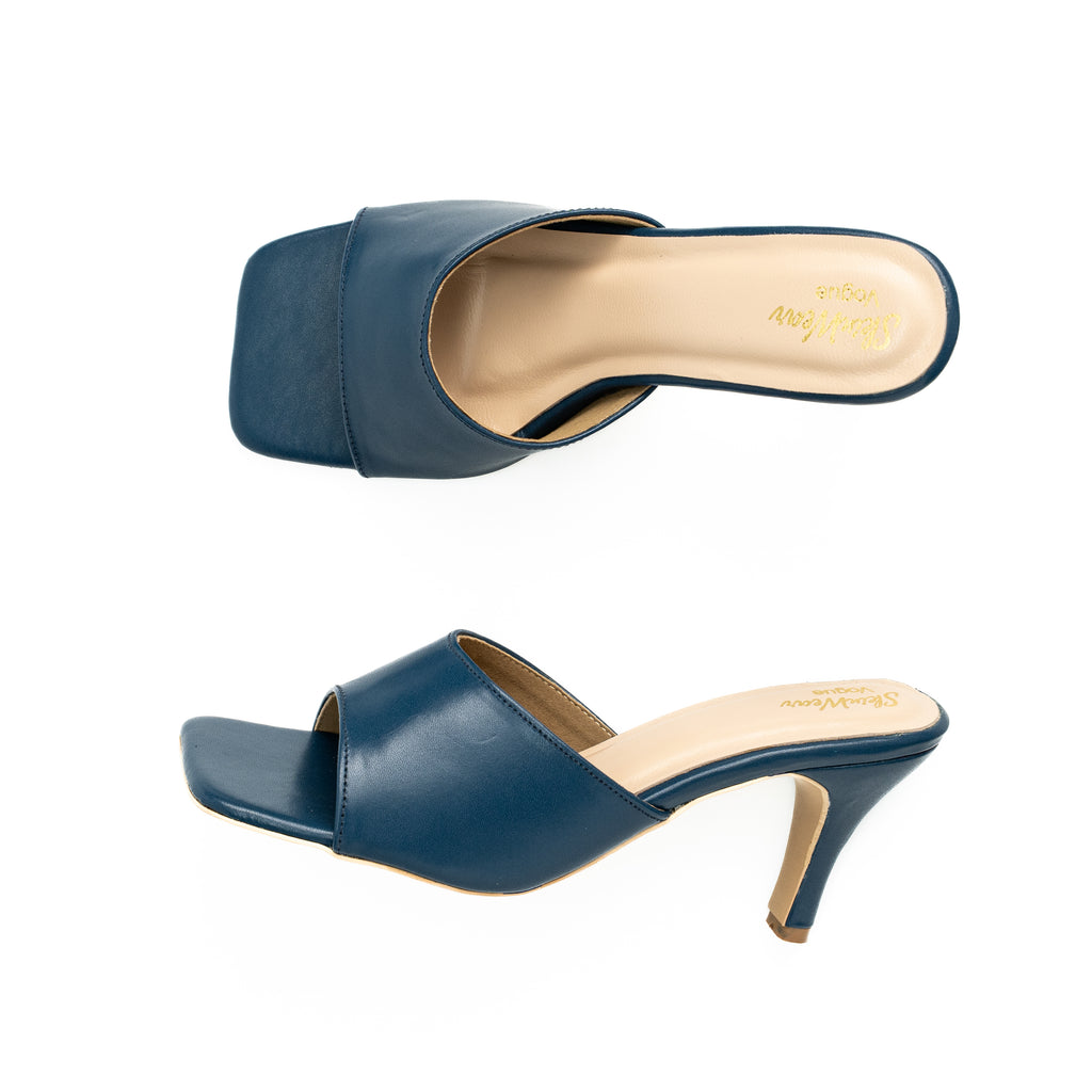 Women's Genuine Leather Formal Kitten Heel Fashion Sandals | Square Toe Open Slip-on with Single Strap | Casual & Office Wear | Orange, Navy, Lime Green