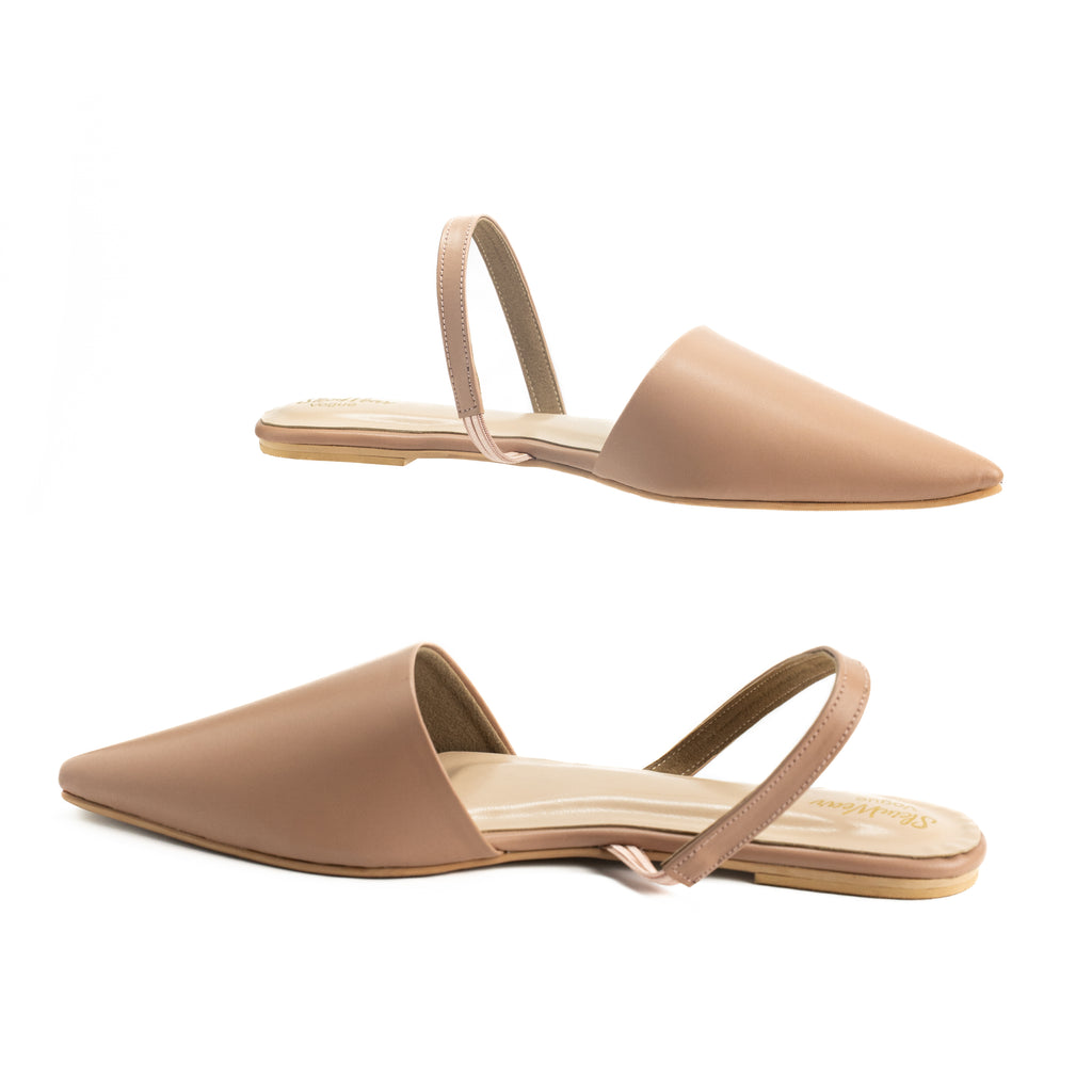 Women’s Pointed Toe Leather Slingback Flats | Comfortable Casual Slip-On Footwear | Grey, Offwhite, Beige
