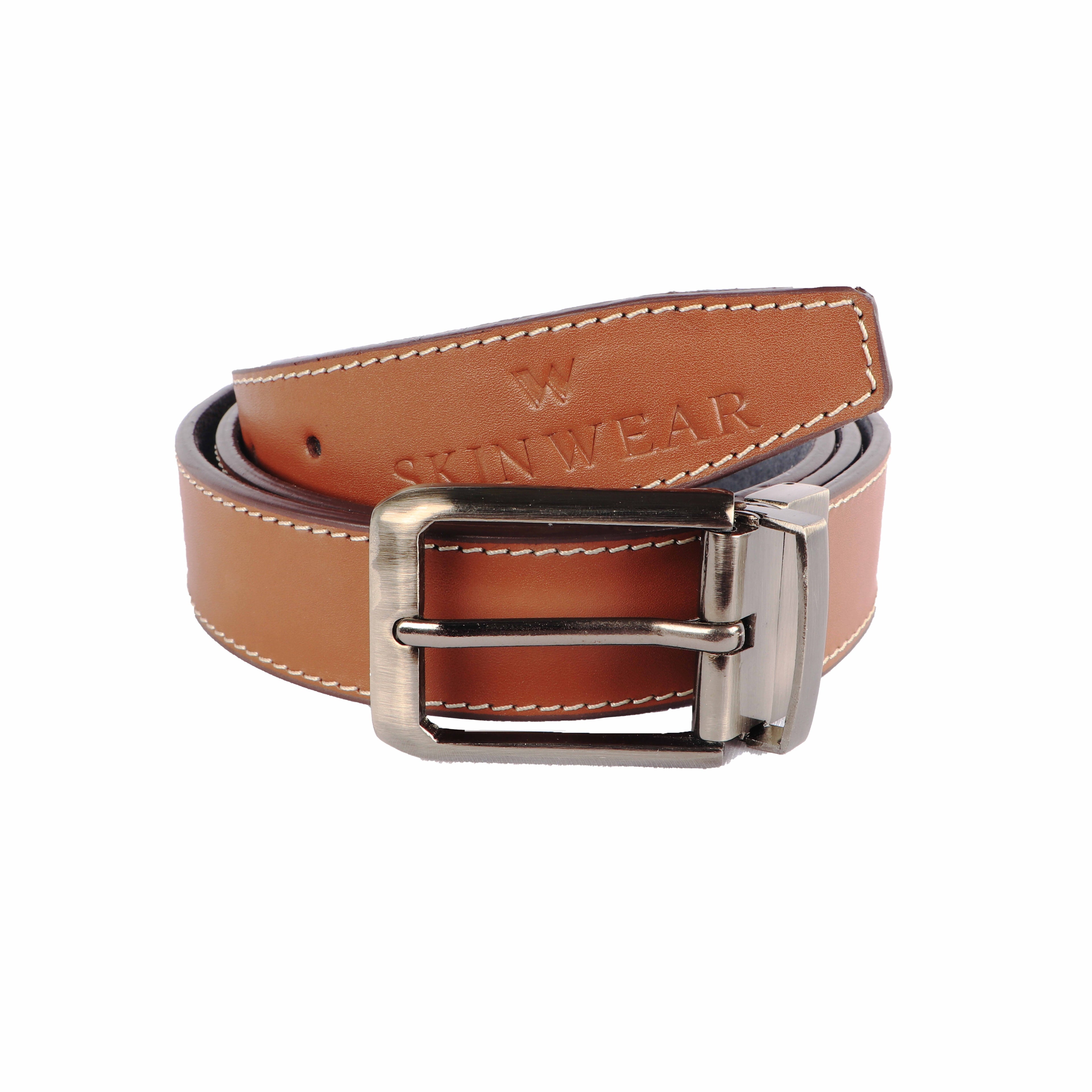 Men's Genuine Leather Reversible Formal Belt with Rotating Buckle – Tan & Brown