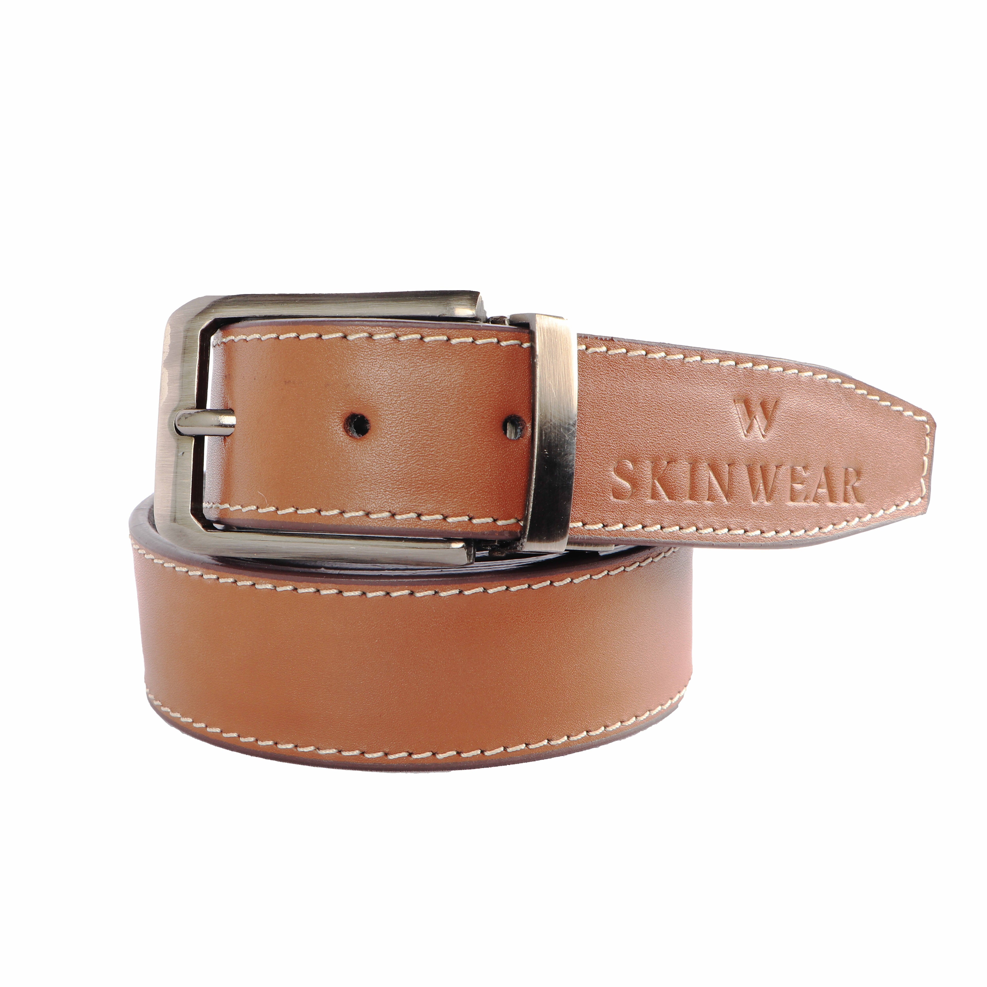 Men's Genuine Leather Reversible Formal Belt with Rotating Buckle – Tan & Brown